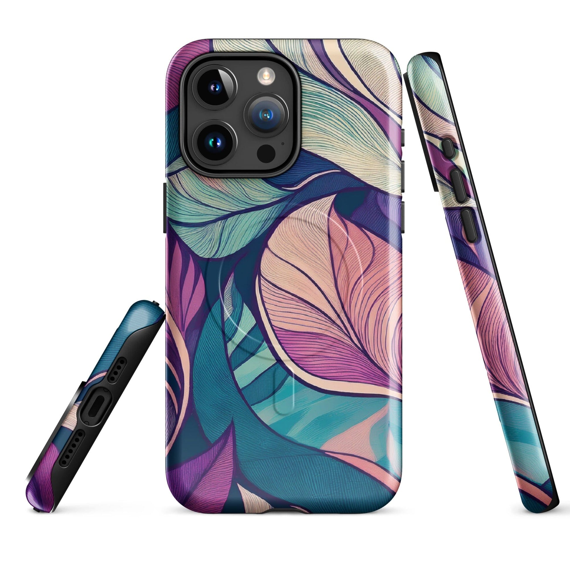Botanical Geometric MagSafe iPhone Case - Pink Green Blue Design Phone Accessories Savvishly Savvique 