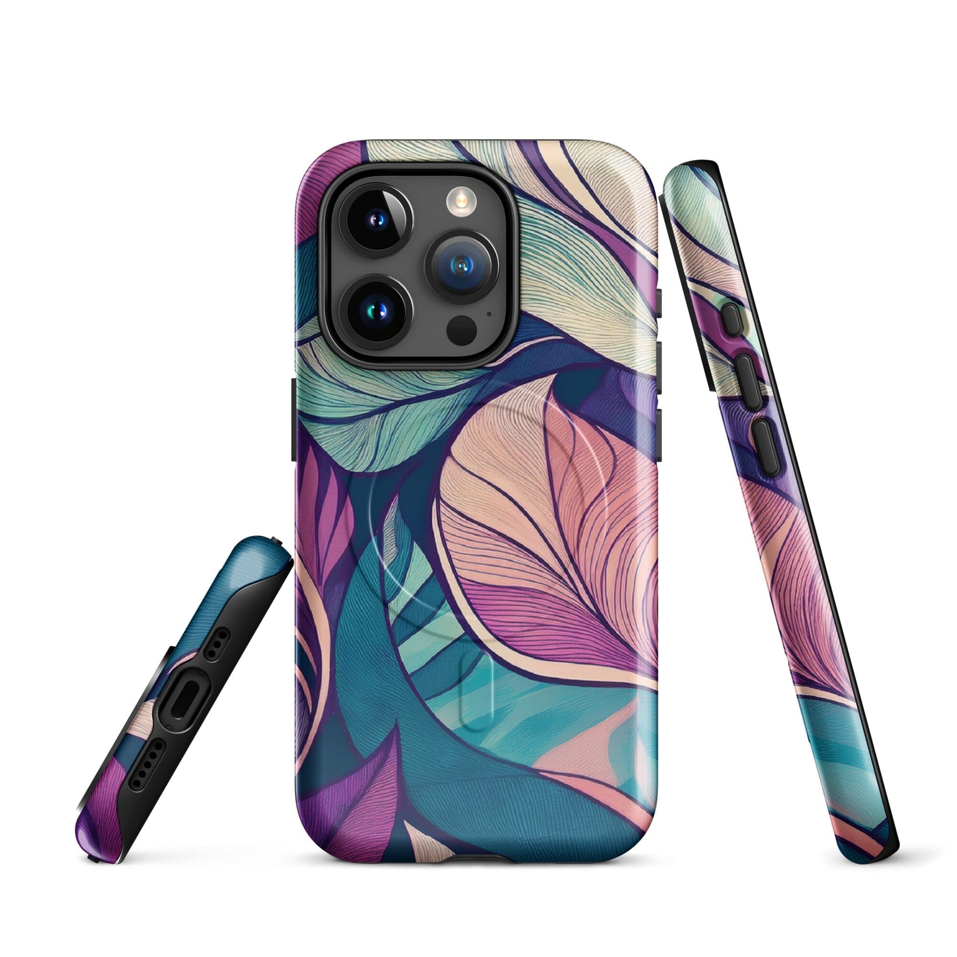 Botanical Geometric MagSafe iPhone Case - Pink Green Blue Design Phone Accessories Savvishly Savvique 