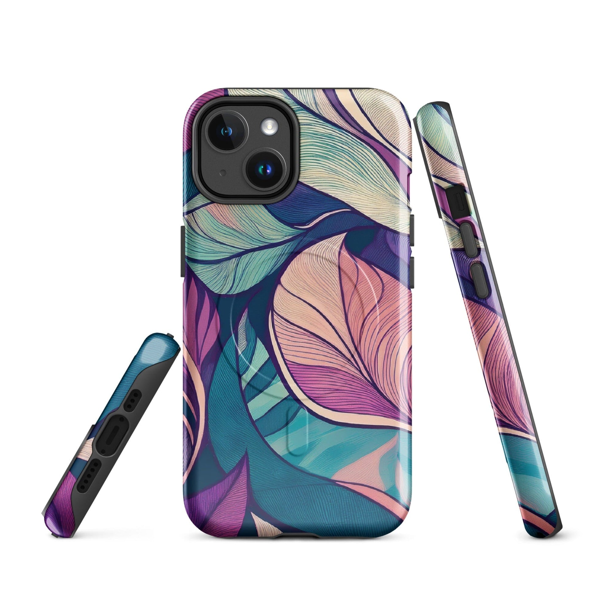 Botanical Geometric MagSafe iPhone Case - Pink Green Blue Design Phone Accessories Savvishly Savvique 