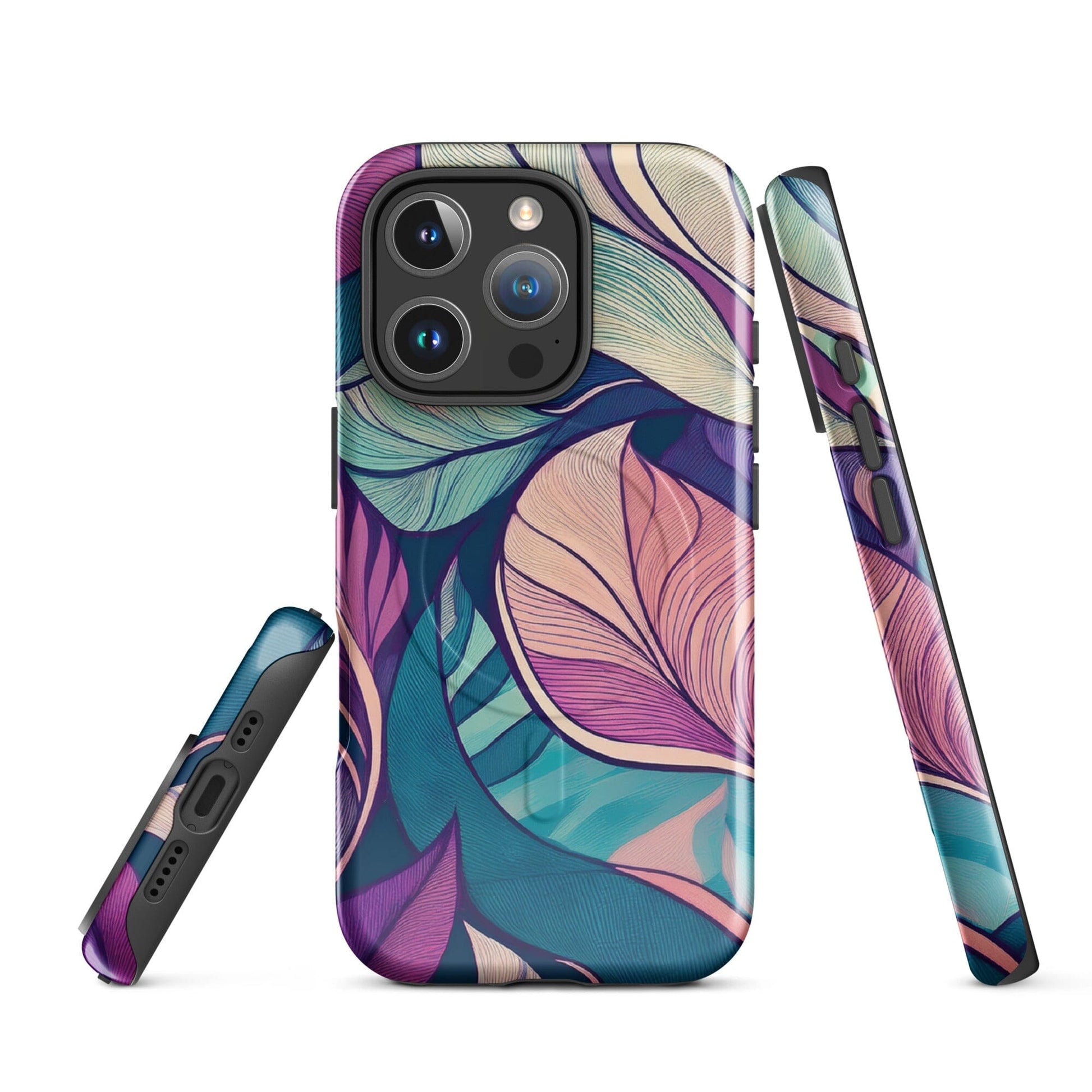 Botanical Geometric MagSafe iPhone Case - Pink Green Blue Design Phone Accessories Savvishly Savvique 