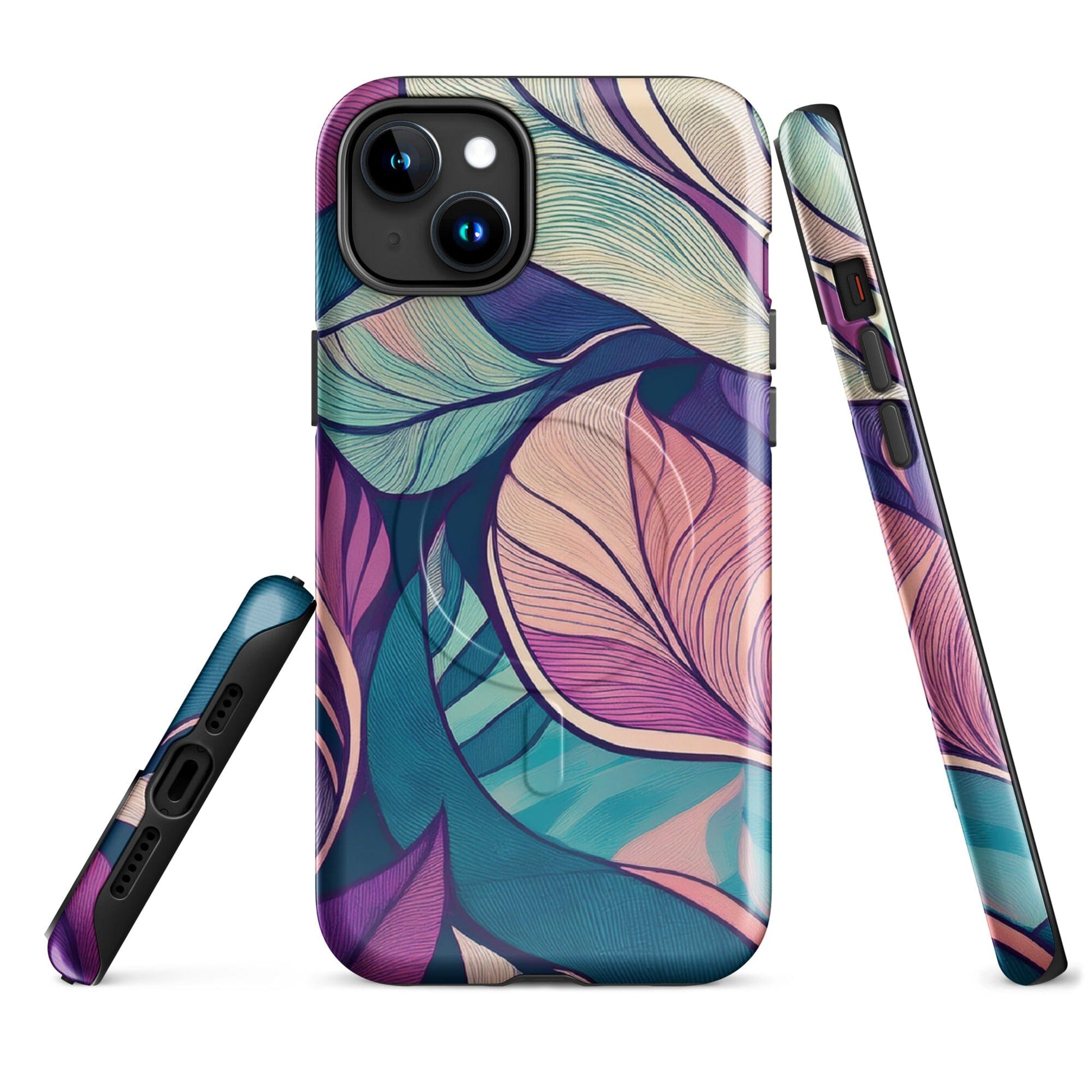 Botanical Geometric MagSafe iPhone Case - Pink Green Blue Design Phone Accessories Savvishly Savvique 