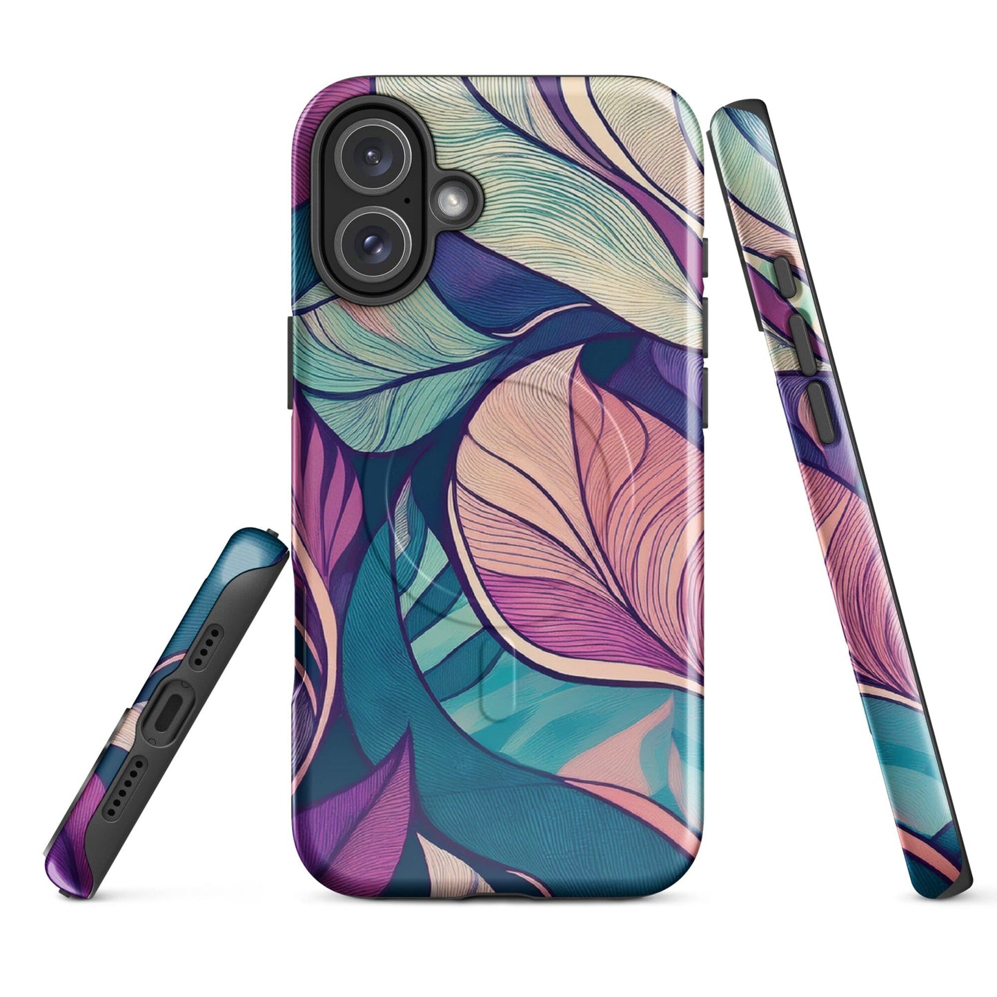 Botanical Geometric MagSafe iPhone Case - Pink Green Blue Design Phone Accessories Savvishly Savvique 