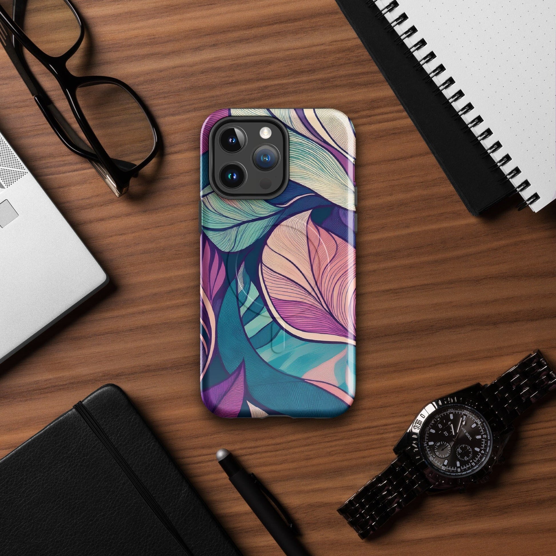 Botanical Geometric MagSafe iPhone Case - Pink Green Blue Design Phone Accessories Savvishly Savvique 