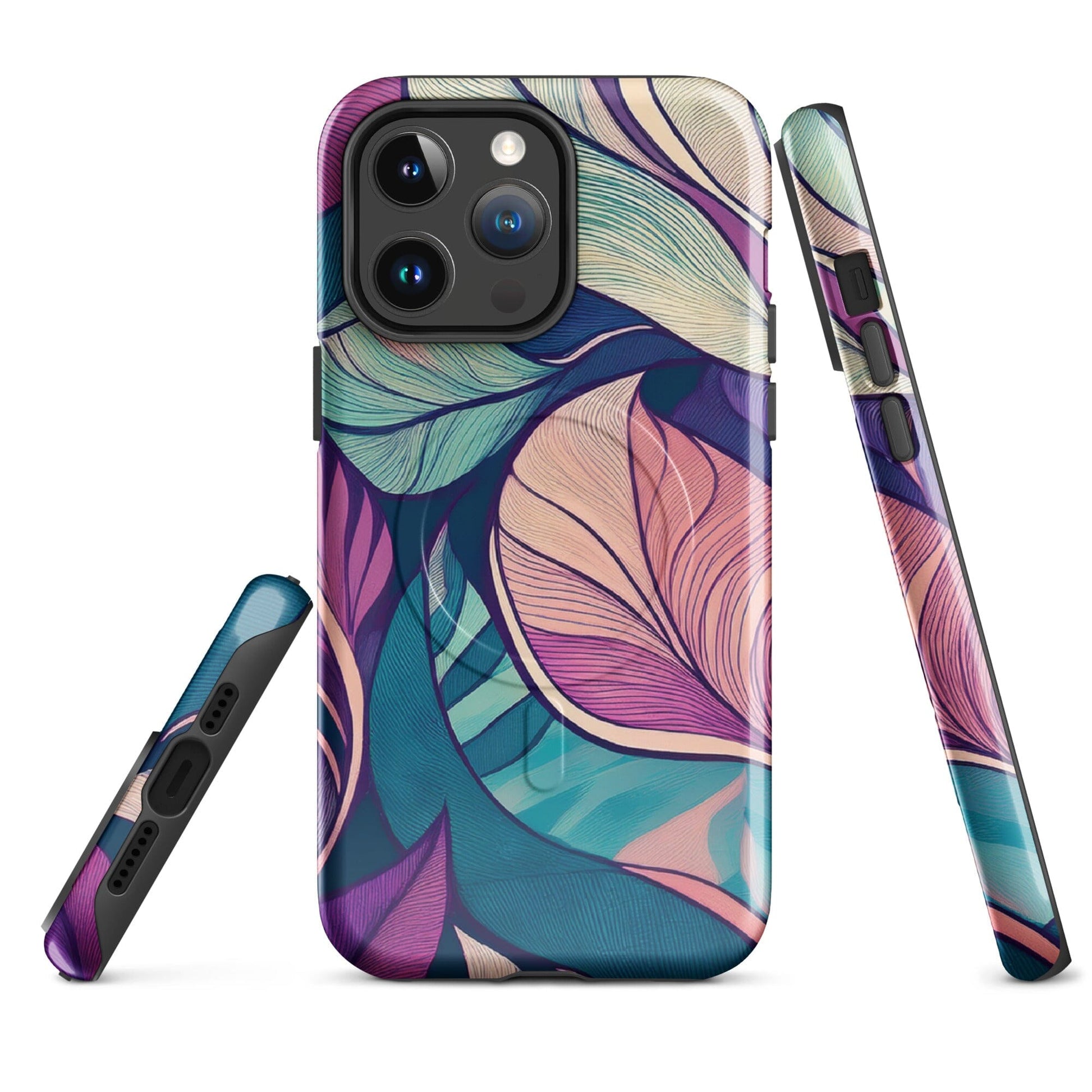 Botanical Geometric MagSafe iPhone Case - Pink Green Blue Design Phone Accessories Savvishly Savvique 
