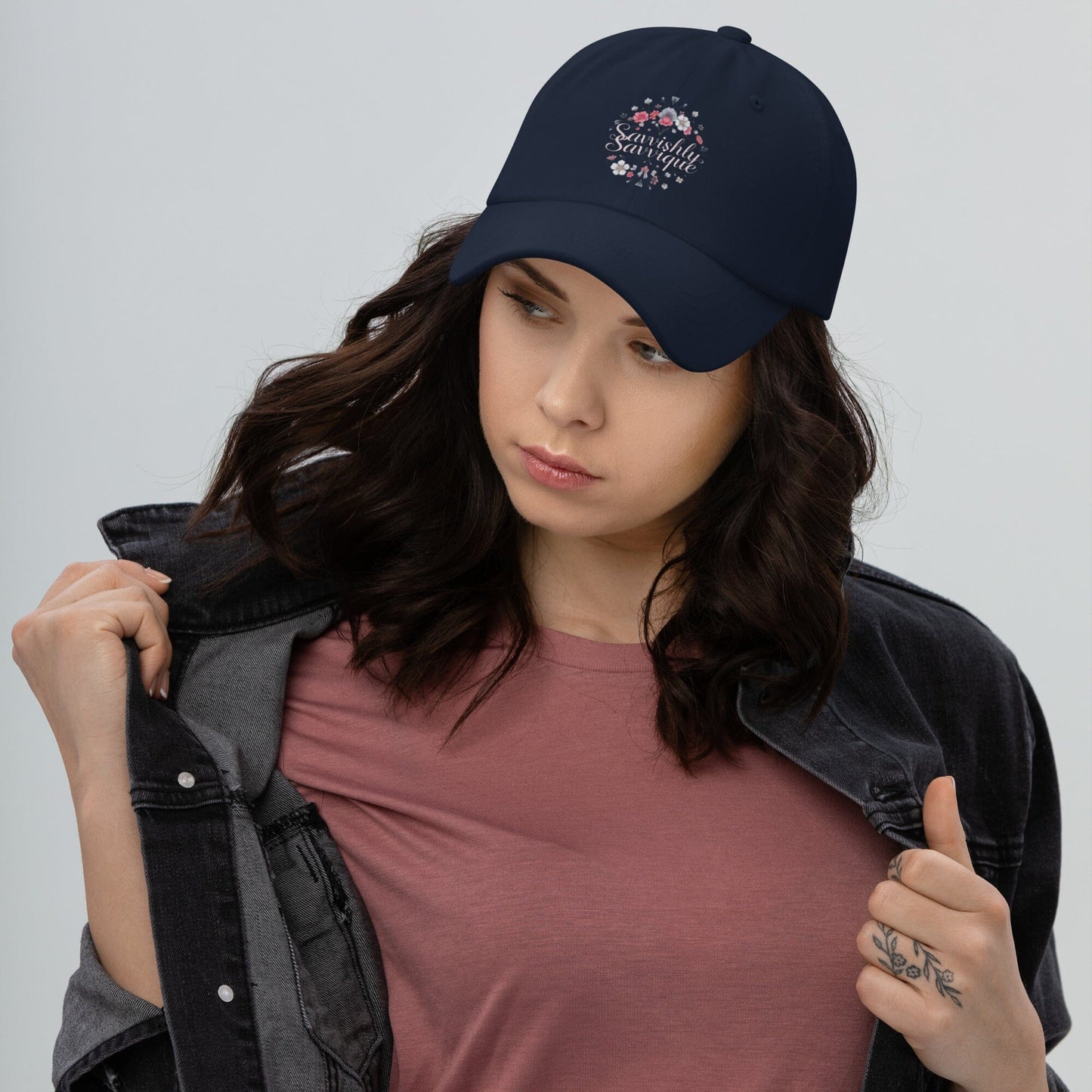 Cap/hat Savvishly Savvique Written with floral details Accessories Savvishly Savvique Navy 