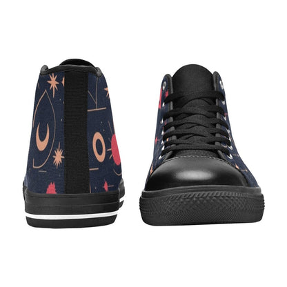Celestial Canvas High Tops - Gold & Red Starry Night Edition Women's High Top Canvas Shoes (017) Savvishly Savvique 