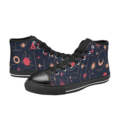 Celestial Canvas High Tops - Gold & Red Starry Night Edition Women's High Top Canvas Shoes (017) Savvishly Savvique 