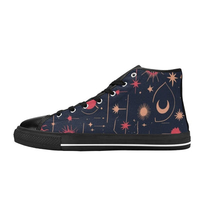 Celestial Canvas High Tops - Gold & Red Starry Night Edition Women's High Top Canvas Shoes (017) Savvishly Savvique US6 