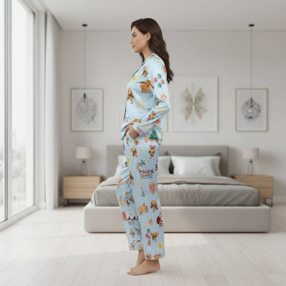 Christmas Satin Pajama Set - Women's Long Sleeve Festive Sleepwear Sleepwear Savvishly Savvique 