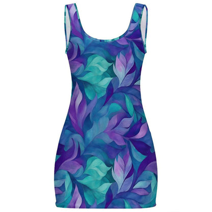 Gym Gal Premium Bodycon Dress - Botanical Geometric Blue Purple Teal Bodycon Dresses Savvishly Savvique white S 