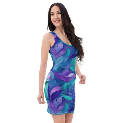 Gym Gal Premium Bodycon Dress - Botanical Geometric Blue Purple Teal Women's Dresses Savvishly Savvique 