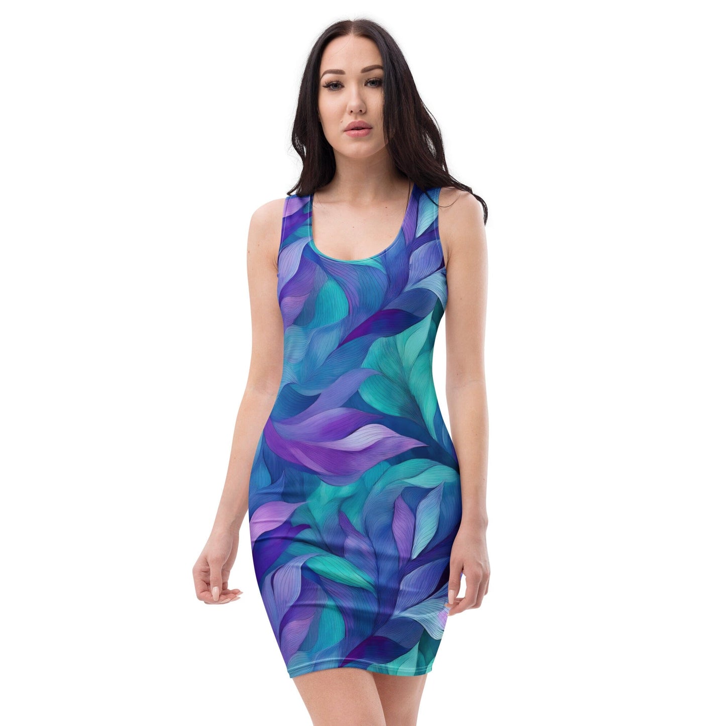 Gym Gal Premium Bodycon Dress - Botanical Geometric Blue Purple Teal Women's Dresses Savvishly Savvique XS 