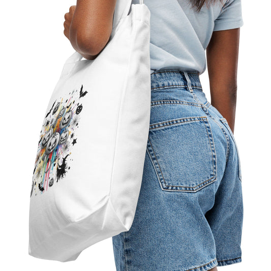 Halloween Art Cotton Tote Bag - Jack O'Lanterns & Rainbow Splash Design Halloween Accessories Savvishly Savvique 