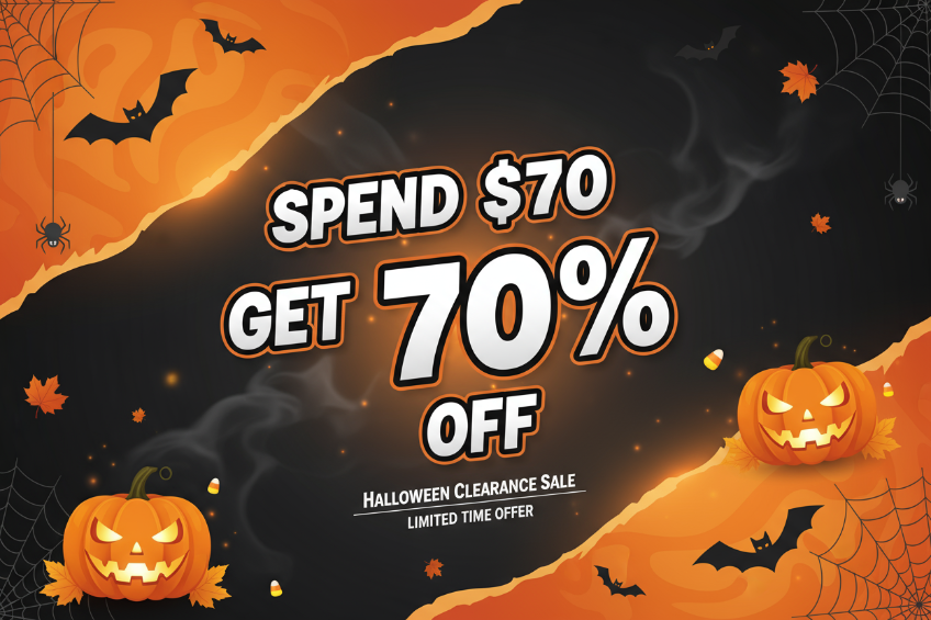 Halloween clearance sale banner spend 70 get 70% off