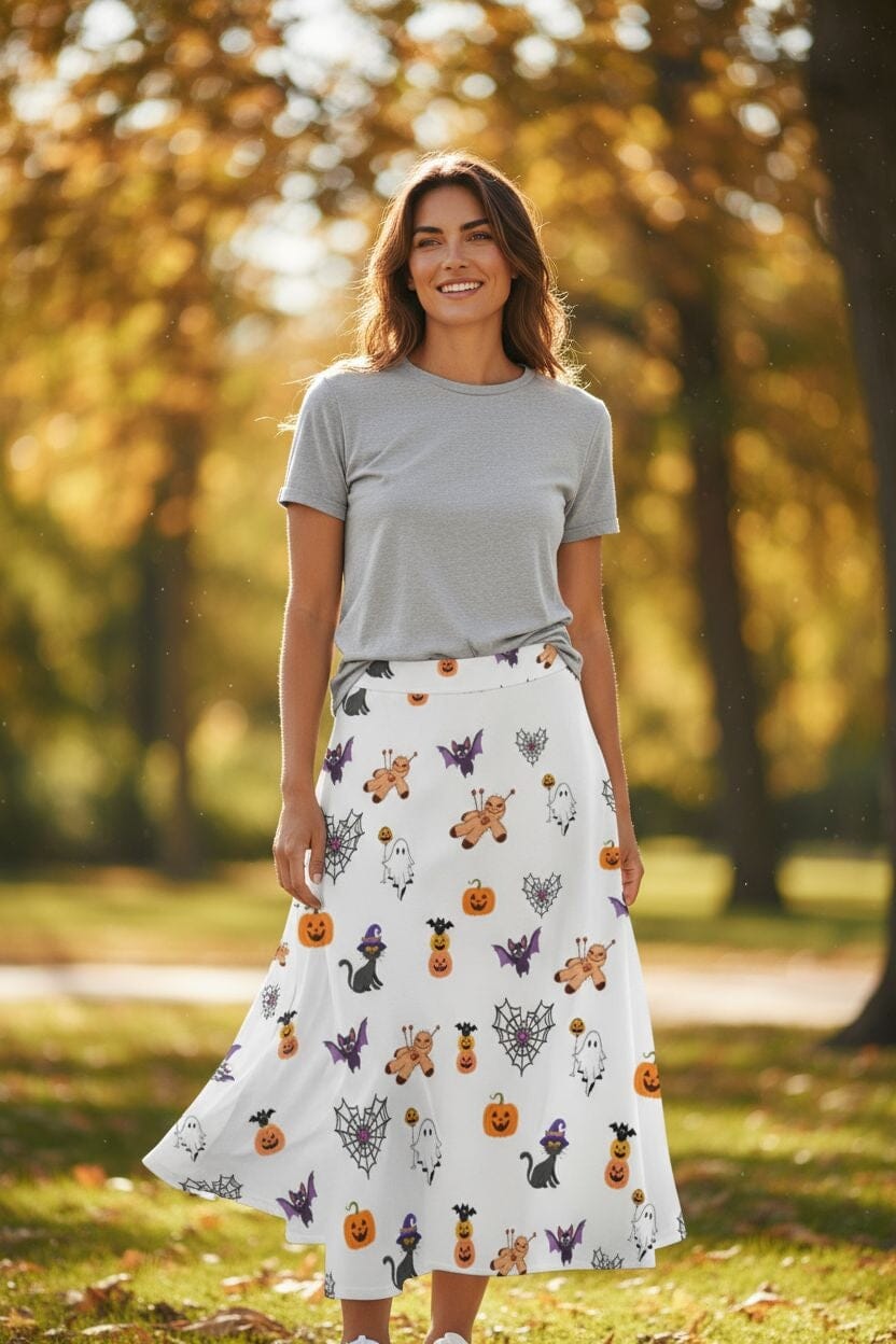 Halloween High-Waisted Fishtail Skirt - Cheeky Collage Design skirts Savvishly Savvique white S 