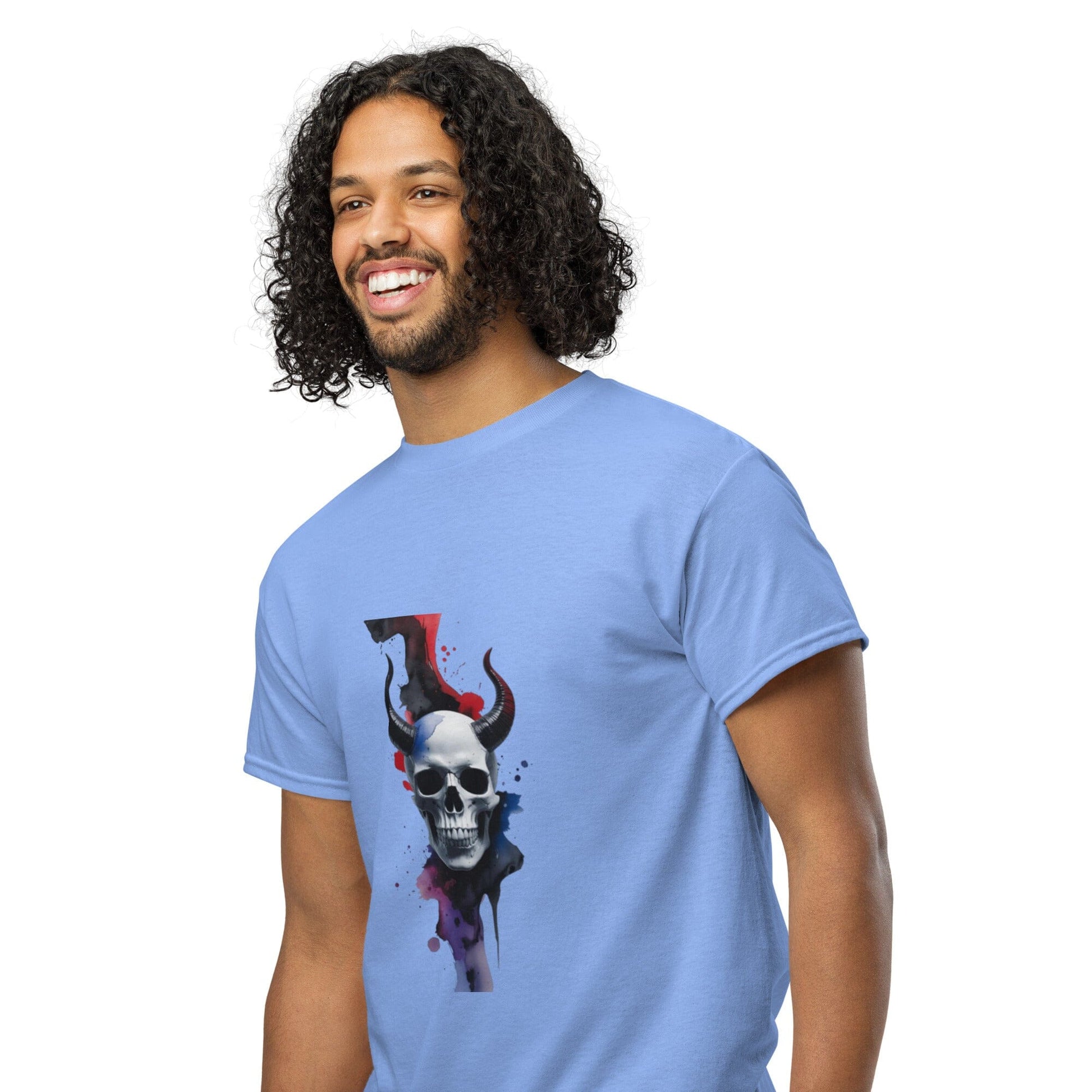 Horned Skull T-Shirt - Dark Design with Paint Splash Effect Clothing Savvishly Savvique 
