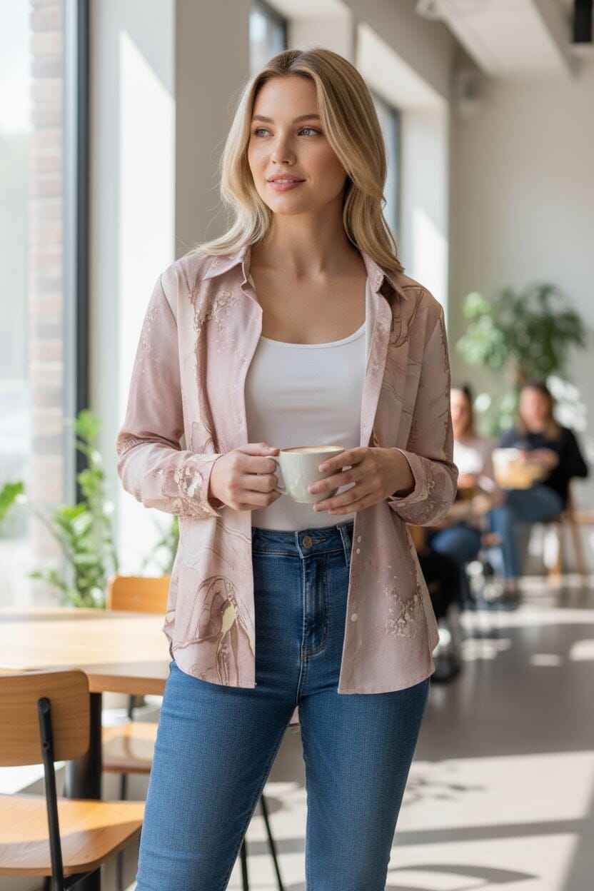 Lush Rosé Long Sleeve Blouse - Chic Polyester Top Tops & Blouses Savvishly Savvique 