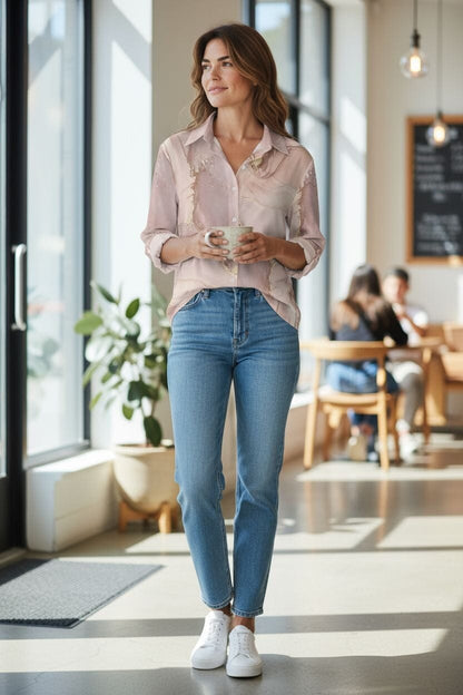 Lush Rosé Long Sleeve Blouse - Chic Polyester Top Tops & Blouses Savvishly Savvique 