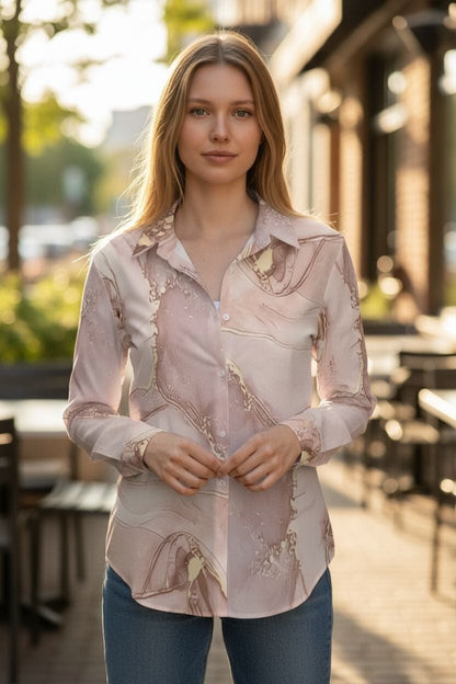 Lush Rosé Long Sleeve Blouse - Chic Polyester Top Tops & Blouses Savvishly Savvique 