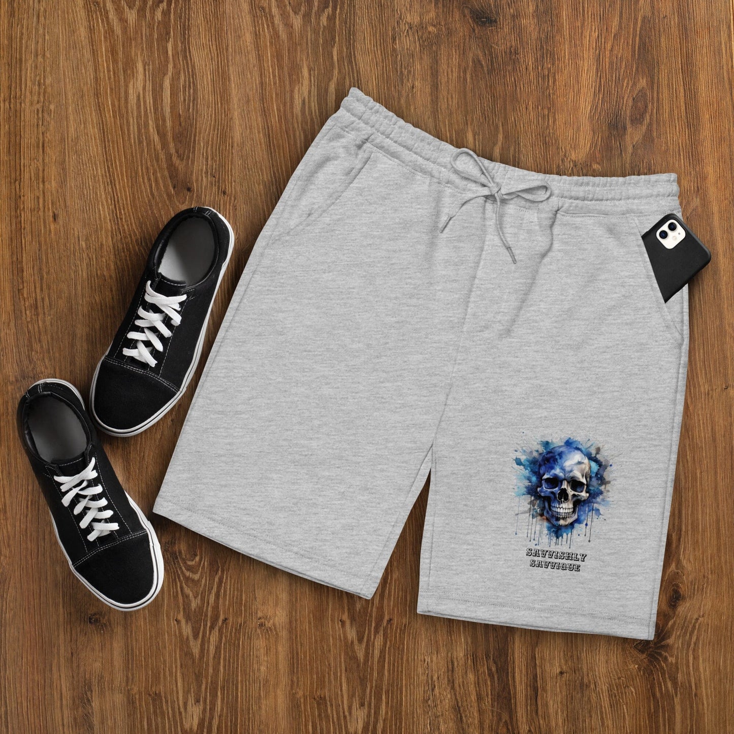 Men's Fleece Shorts with Skull Detail - Edgy Comfort Style Men's Shorts Savvishly Savvique 