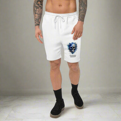 Men's Fleece Shorts with Skull Detail - Edgy Comfort Style Men's Shorts Savvishly Savvique White S 