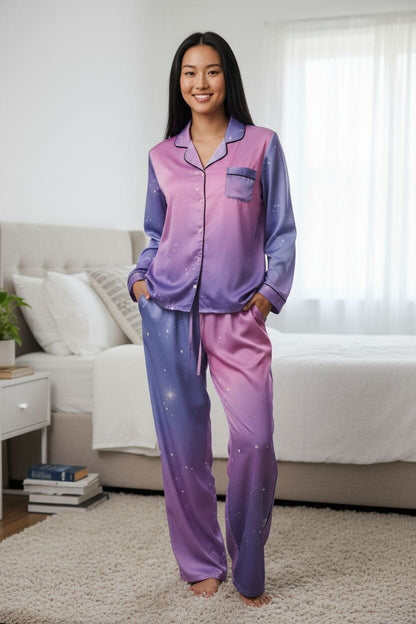 Purple Star Pajama Pants - Pink & Purple Hues with Star Details Sleepwear Savvishly Savvique Black XS 