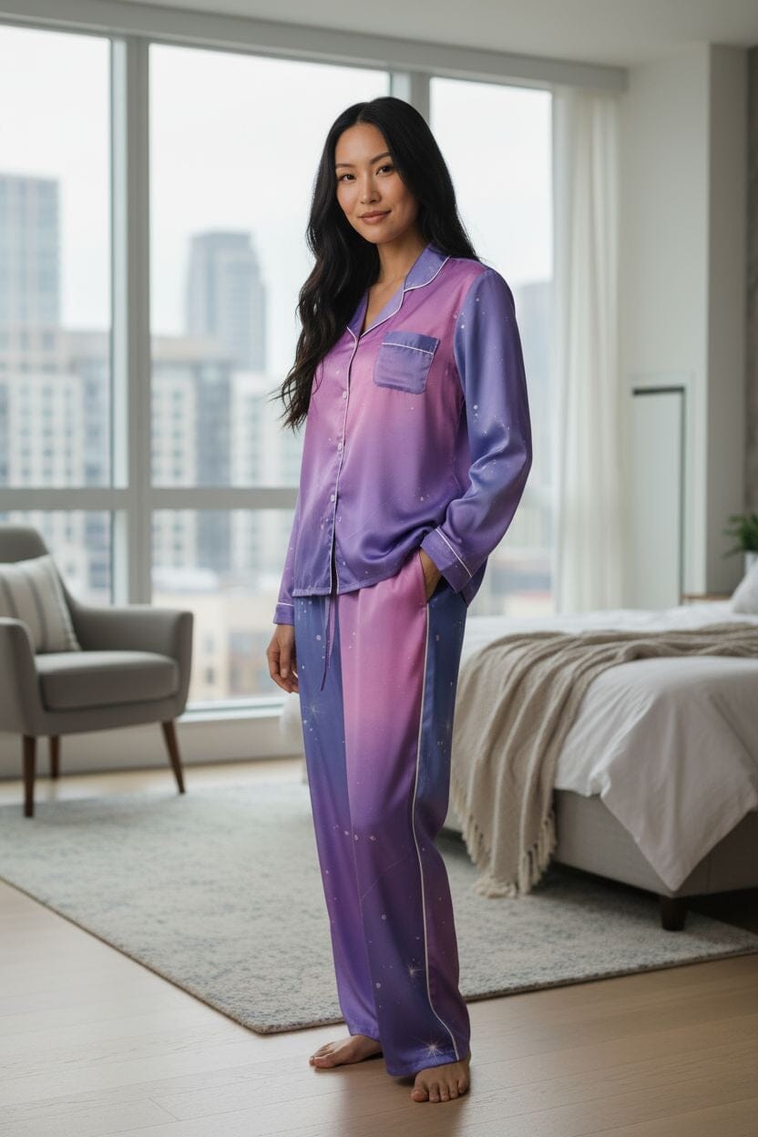 Purple Star Pajama Pants - Pink & Purple Hues with Star Details Sleepwear Savvishly Savvique White XS 