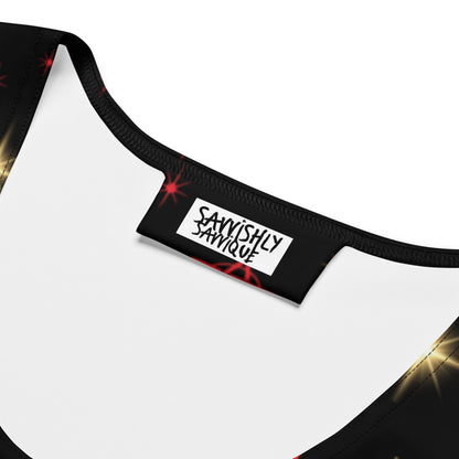 Red & Gold Symbol Mash Up Halloween Bodycon Dress Bodycon Dresses Savvishly Savvique 