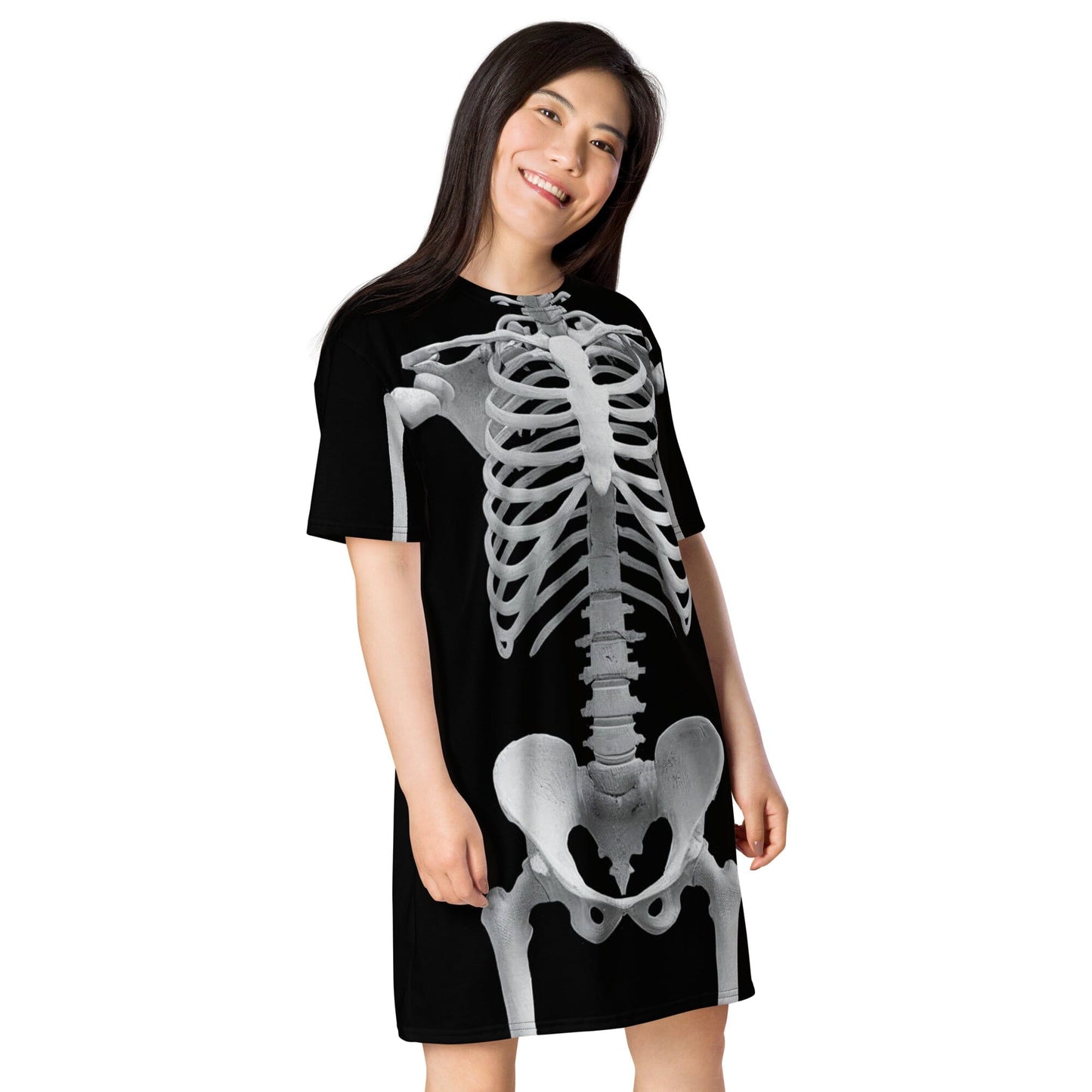 Skeleton Illusion T-Shirt Dress - Spooky Chic Halloween Style T-Shirt Dresses Savvishly Savvique 