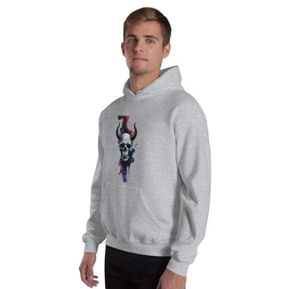 Skull with Devil Horns Hoodie - Paint Splash back Design Clothing Savvishly Savvique 