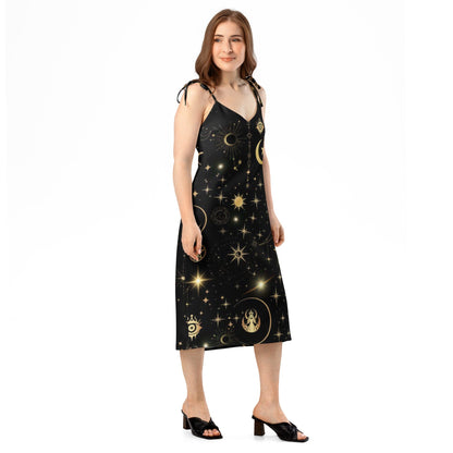 Starry Nights Slip Dress - Gothic Celestial Midi Dress Women's Dresses Savvishly Savvique 