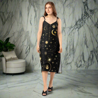 Starry Nights Slip Dress - Gothic Celestial Midi Dress Women's Dresses Savvishly Savvique 
