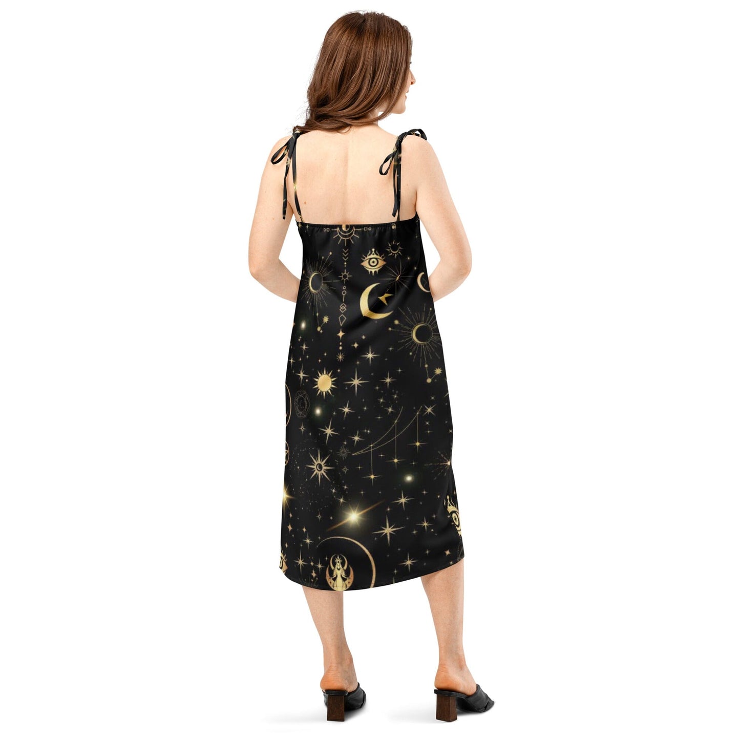 Starry Nights Slip Dress - Gothic Celestial Midi Dress Women's Dresses Savvishly Savvique Black XS 