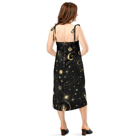 Starry Nights Slip Dress - Gothic Celestial Midi Dress Women's Dresses Savvishly Savvique Black XS 