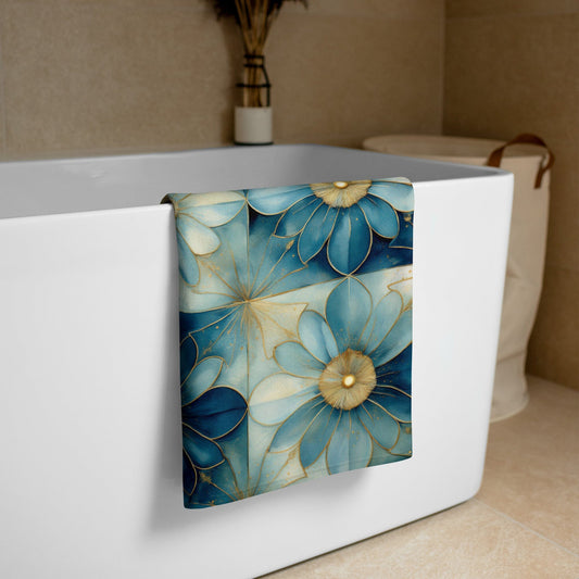 Towel Weekender set - Floral design in teal, light & dark blues Beach & Bath Savvishly Savvique 