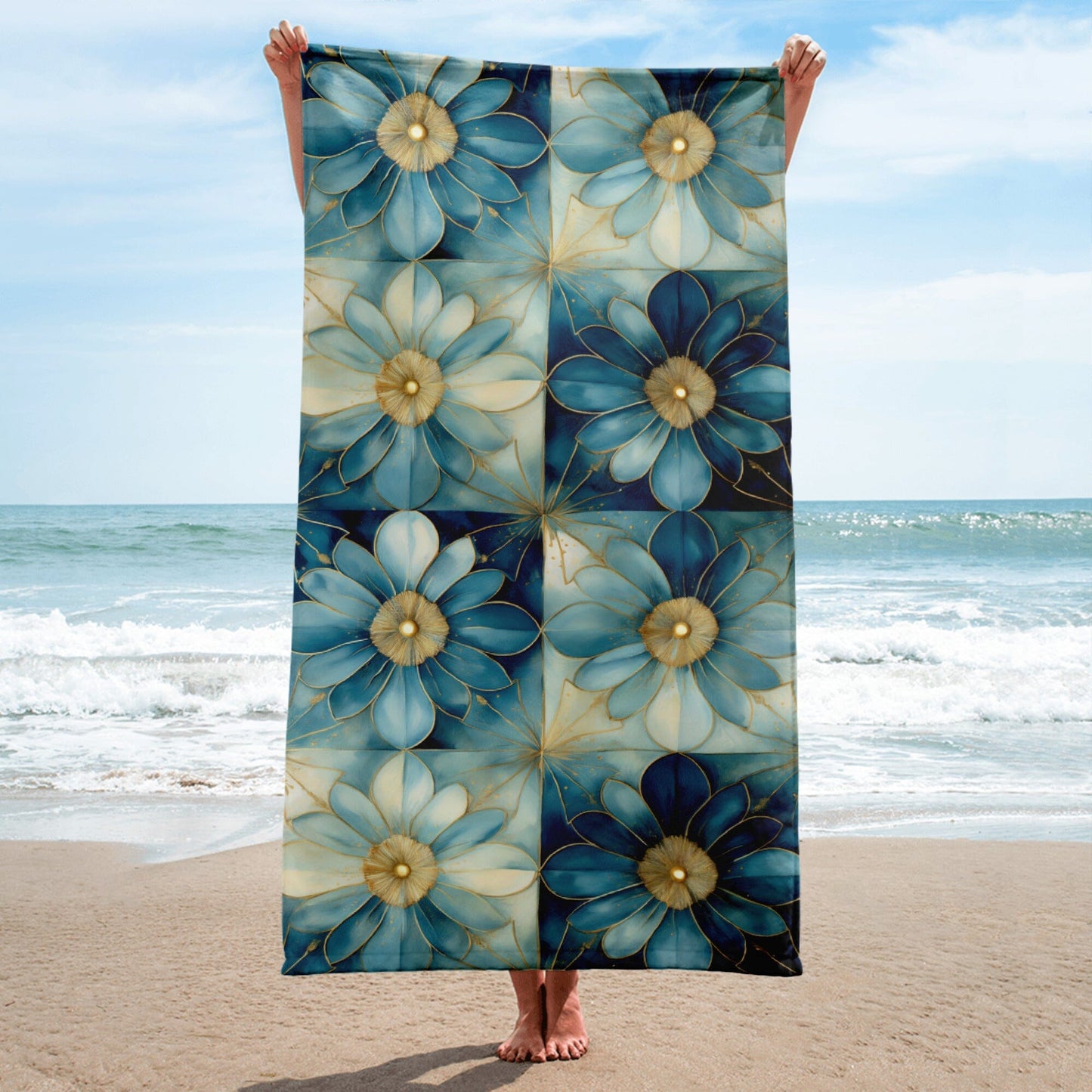 Towel Weekender set - Floral design in teal, light & dark blues Beach & Bath Savvishly Savvique 