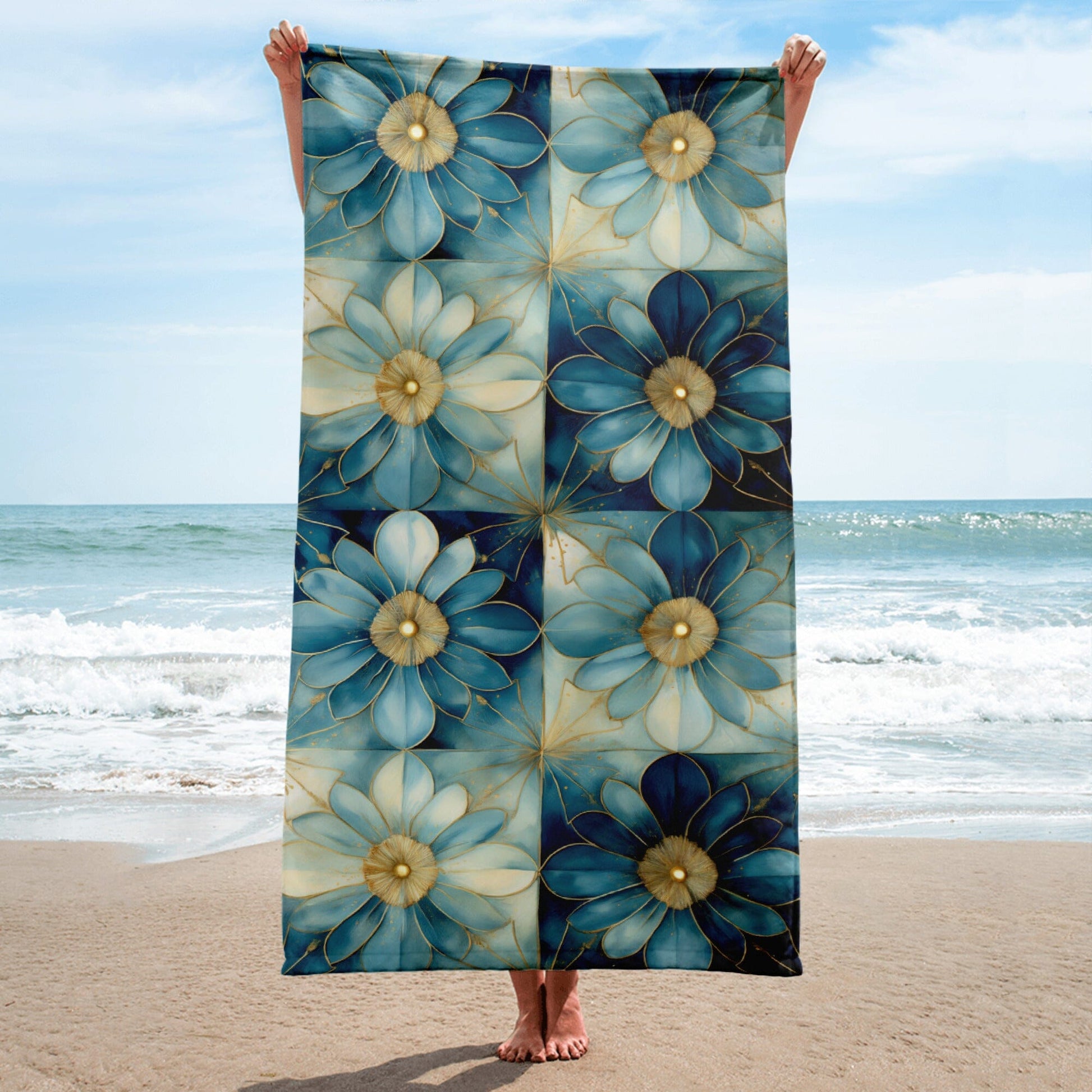 Towel Weekender set - Floral design in teal, light & dark blues Beach & Bath Savvishly Savvique 