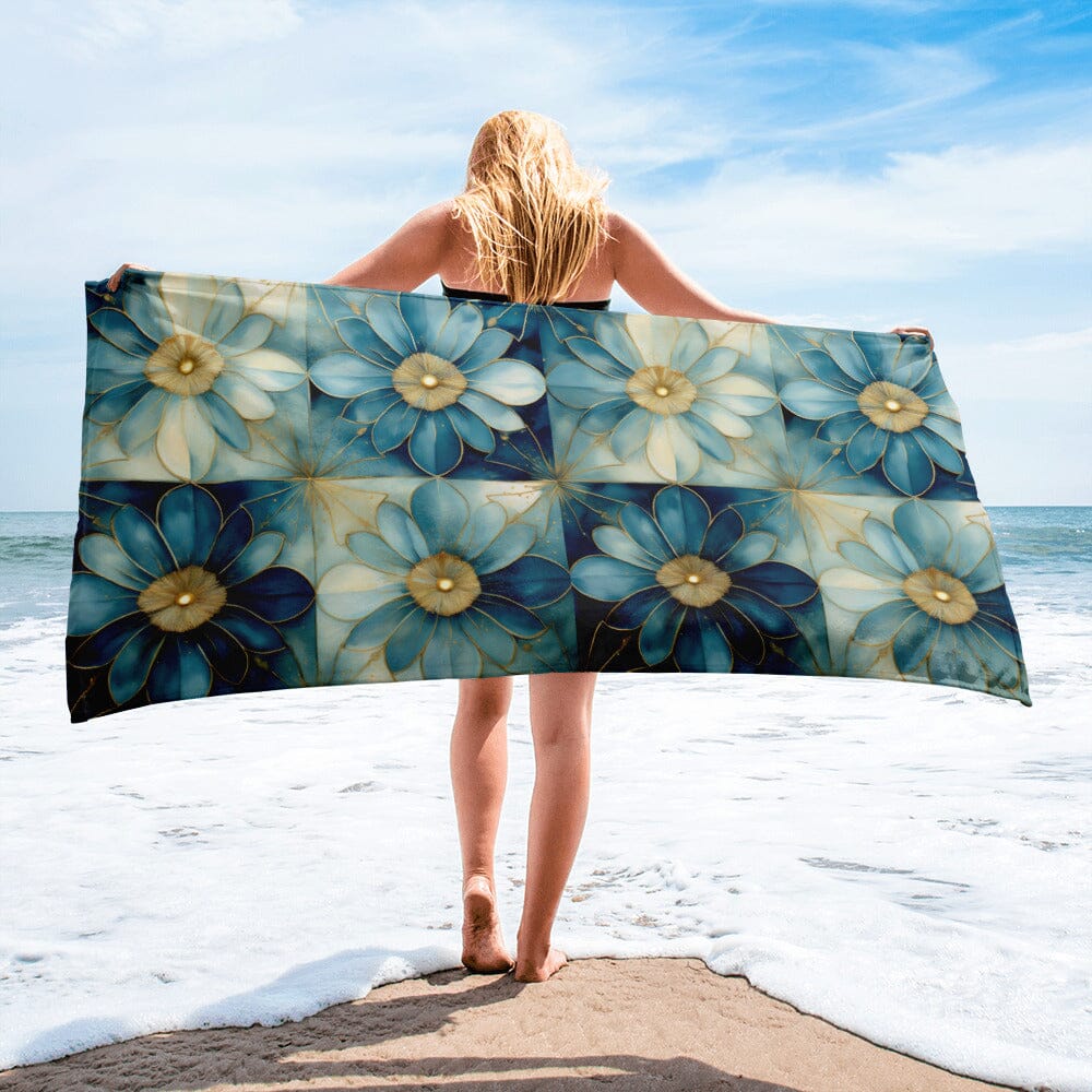 Towel Weekender set - Floral design in teal, light & dark blues Beach & Bath Savvishly Savvique 