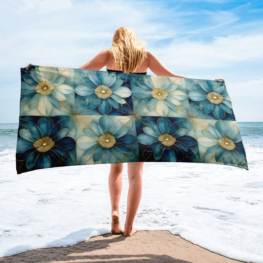 Towel Weekender set - Floral design in teal, light & dark blues Beach & Bath Savvishly Savvique 