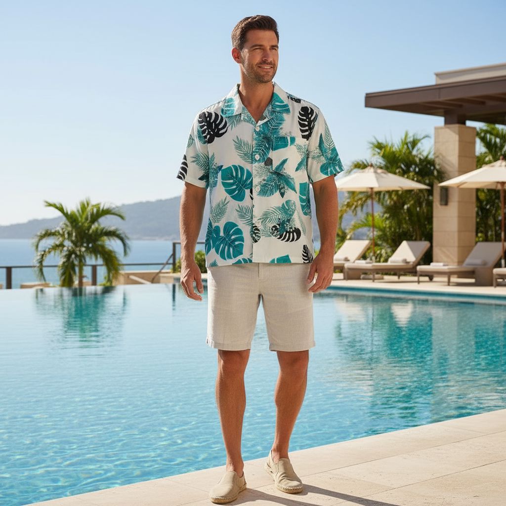 Tropical Lux-Button Up Hawaiian Shirt Hawaiian Shirt with Chest Pocket (T58) Savvishly Savvique 
