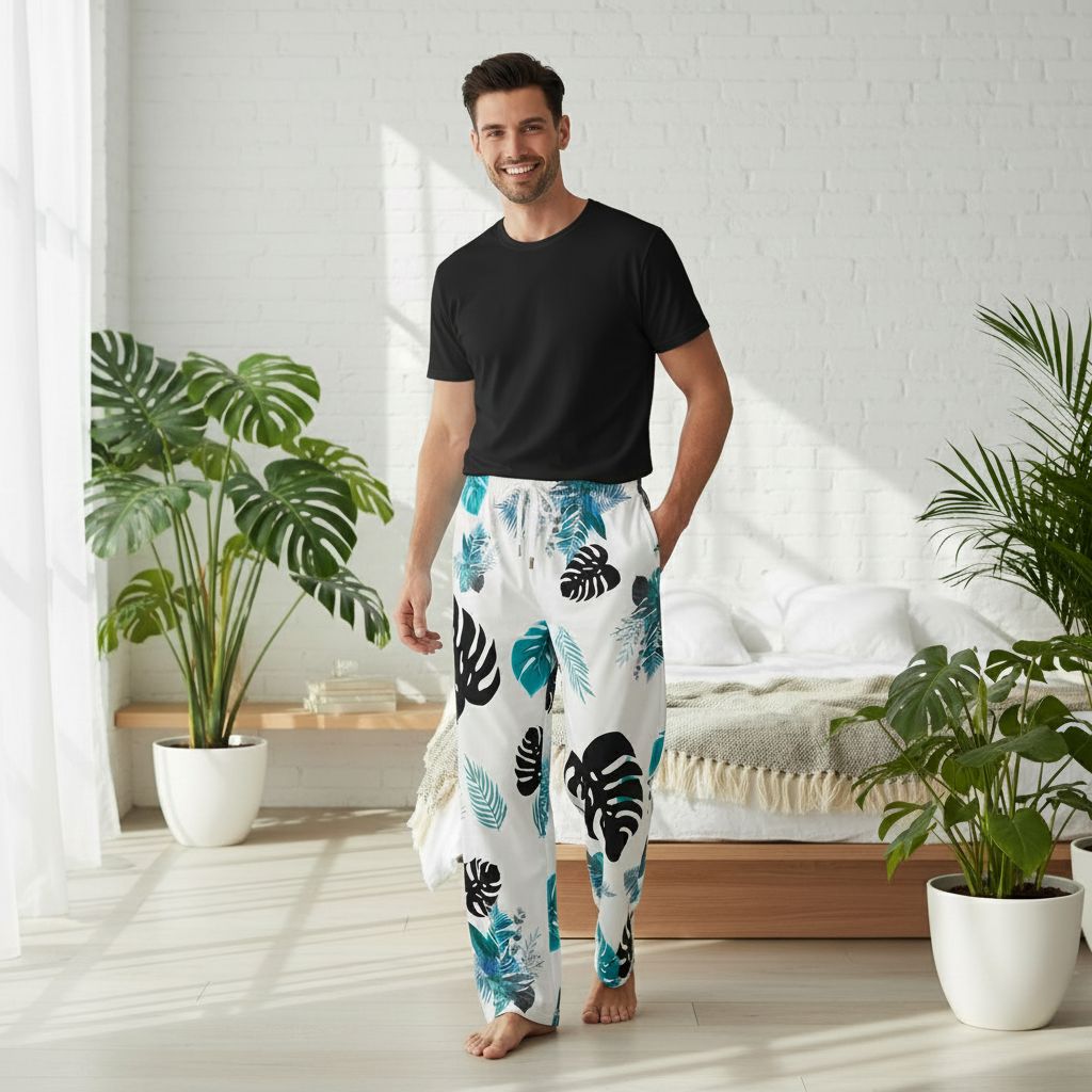 Tropical Lux Men's Pajama Pants with Pockets - Lightweight Lounge Trousers Men Pajama Trousers w/ Pockets-N(Sets02) Savvishly Savvique 