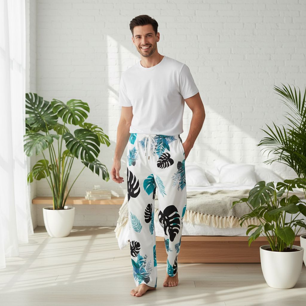 Tropical Lux Men's Pajama Pants with Pockets - Lightweight Lounge Trousers Men Pajama Trousers w/ Pockets-N(Sets02) Savvishly Savvique 