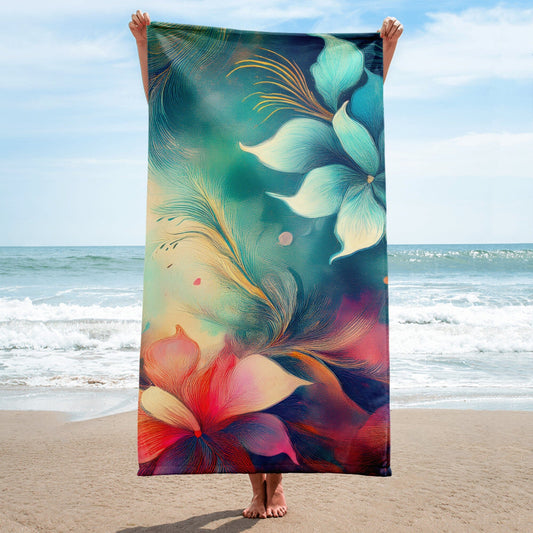 Vibrant Earthy Plant Beach Towel - Tropical Botanical Design Beach Towels Savvishly Savvique 