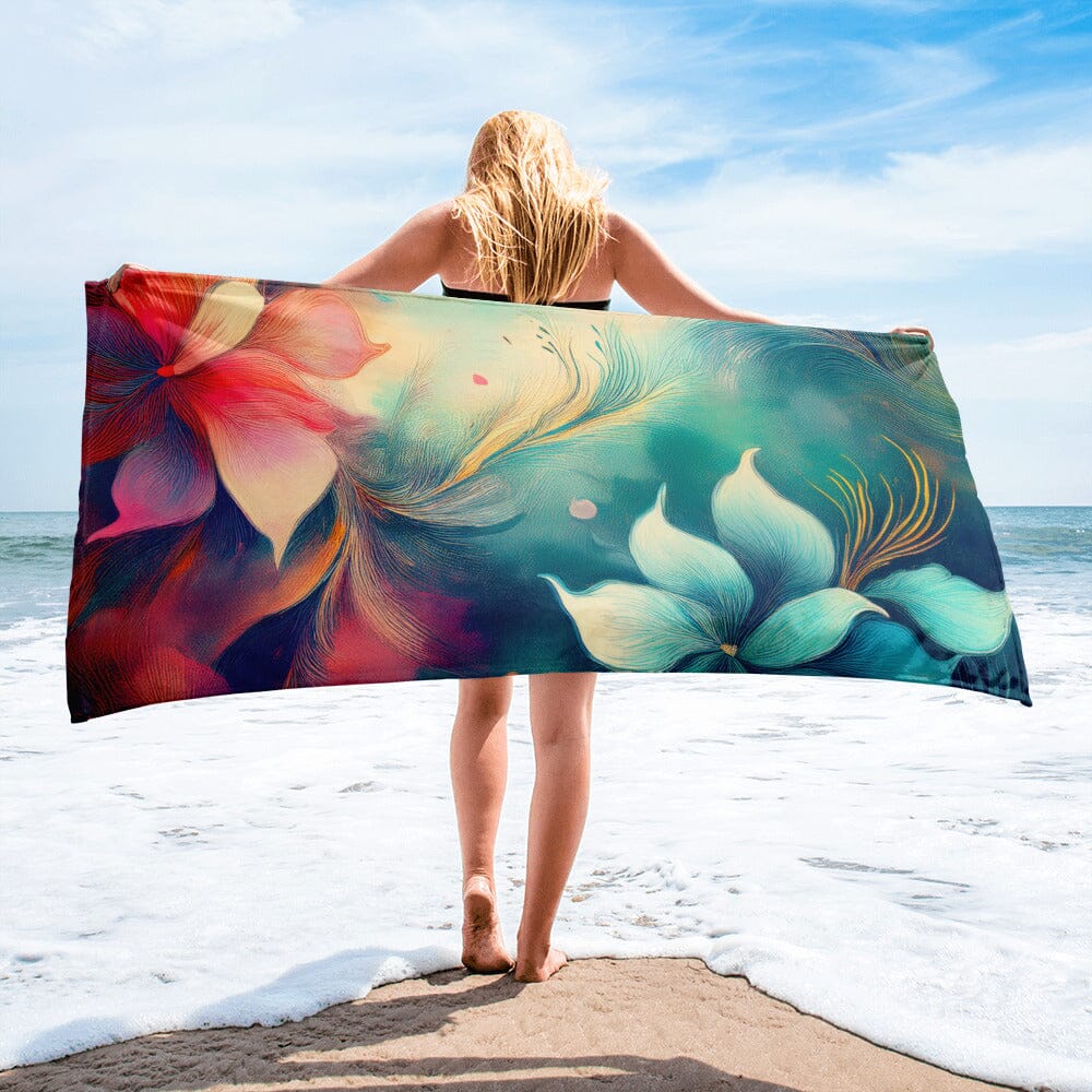 Vibrant Earthy Plant Beach Towel - Tropical Botanical Design Beach Towels Savvishly Savvique 