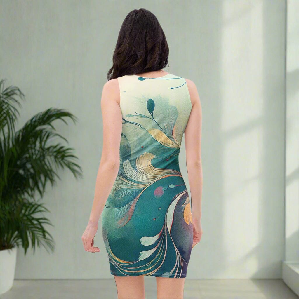 Vibrant Earthy Plant Bodycon Dress - Tropical Botanical Figure-Hugging Style Bodycon Dresses Savvishly Savvique 