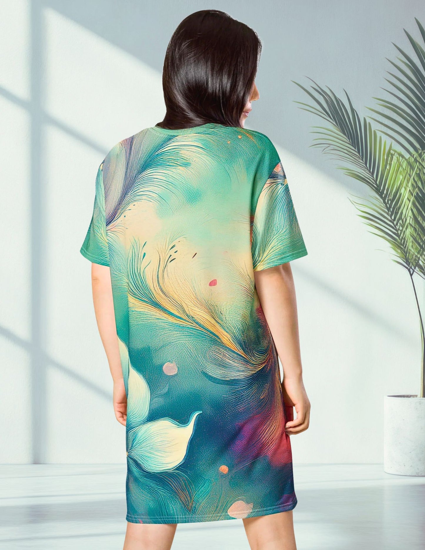 Vibrant Earthy Plant T-Shirt Dress - Tropical Botanical Style T-Shirt Dresses Savvishly Savvique 