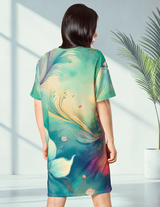 Vibrant Earthy Plant T-Shirt Dress - Tropical Botanical Style T-Shirt Dresses Savvishly Savvique 