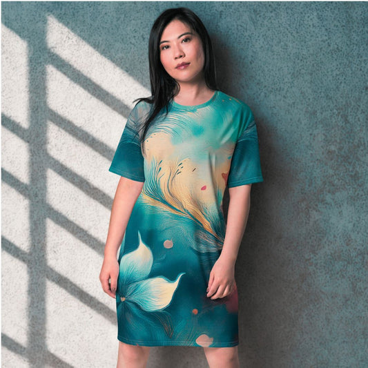 Vibrant Earthy Plant T-Shirt Dress - Tropical Botanical Style T-Shirt Dresses Savvishly Savvique 