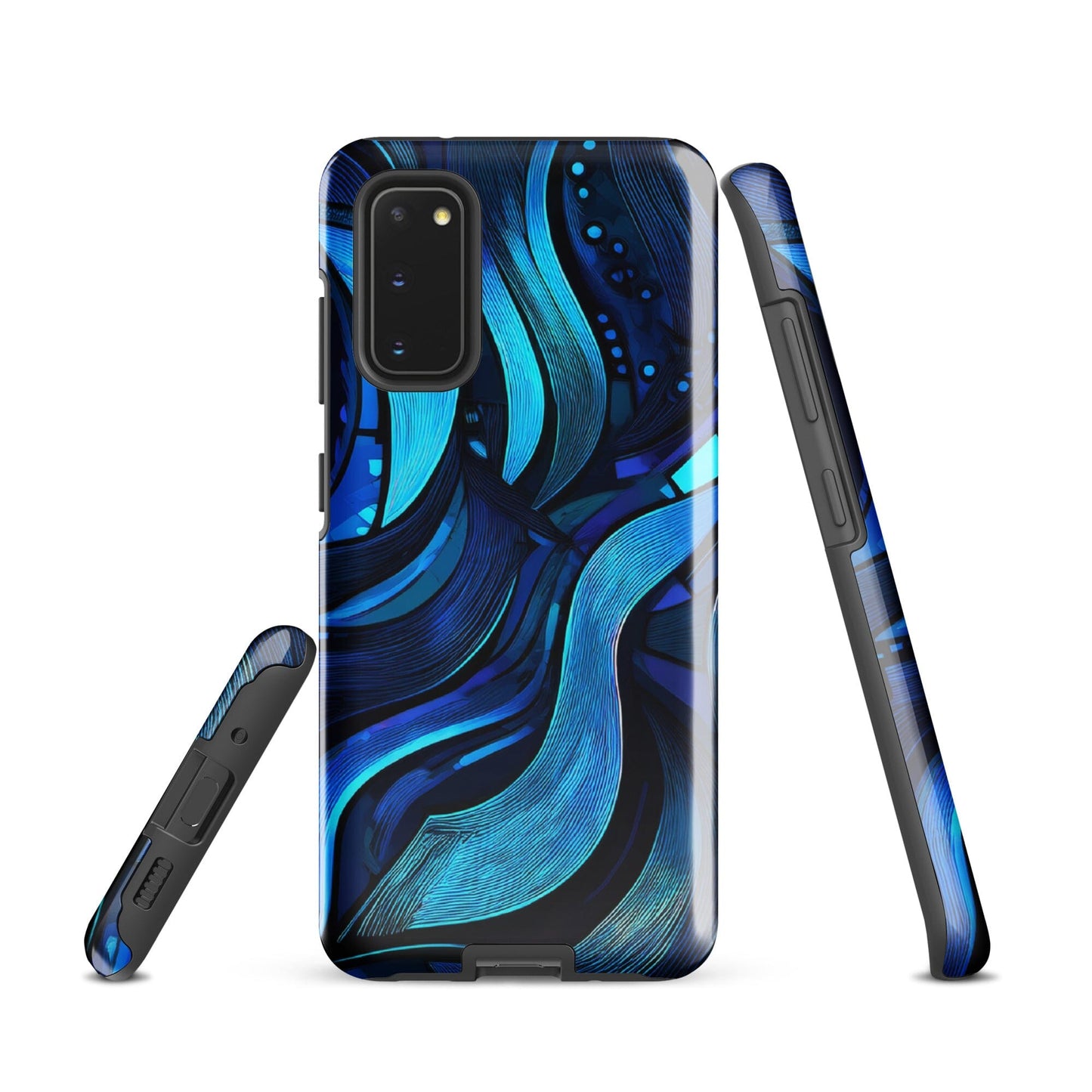 Water Swirl Samsung Case - Poetic Blue Geometric Design Savvishly Savvique Glossy Samsung Galaxy S20 