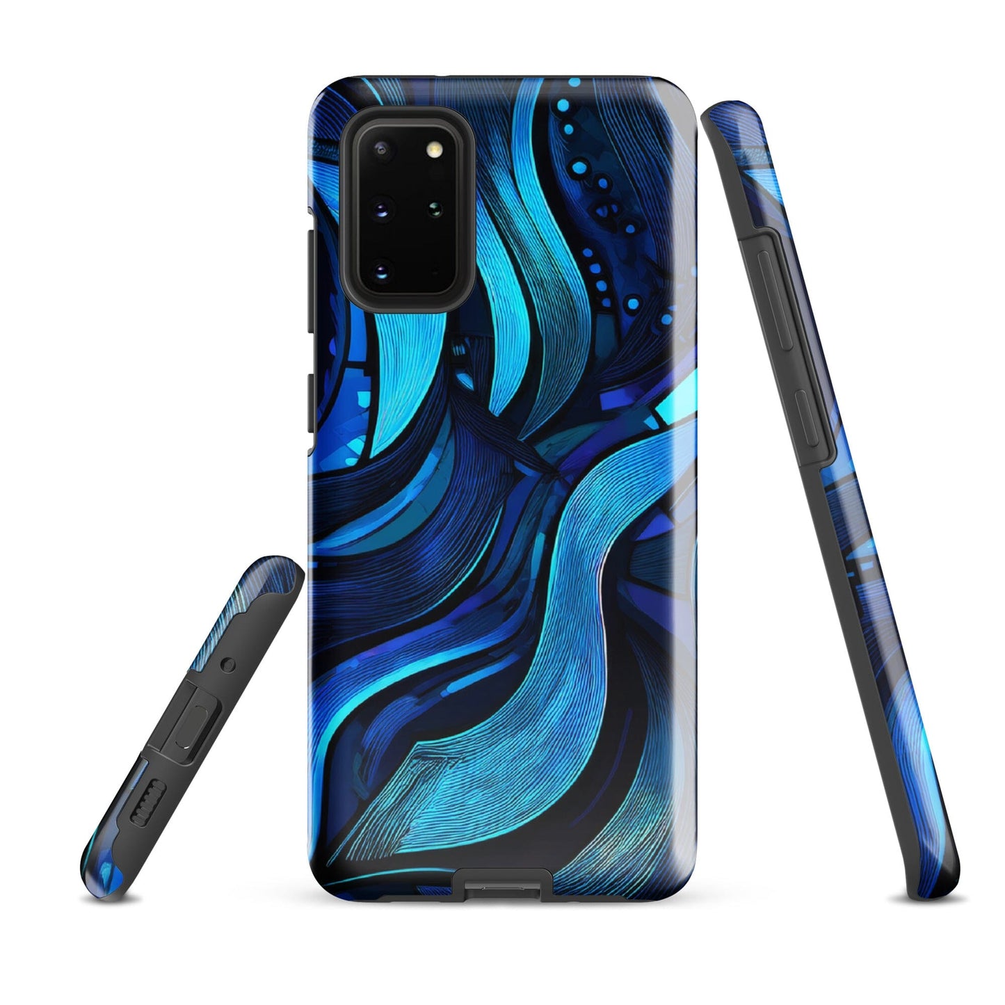 Water Swirl Samsung Case - Poetic Blue Geometric Design Savvishly Savvique Glossy Samsung Galaxy S20 Plus 